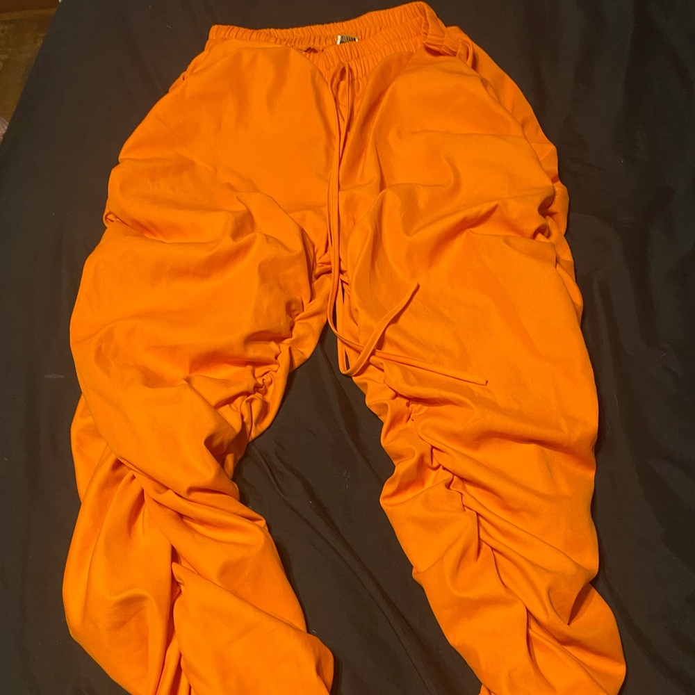 orange silk pants